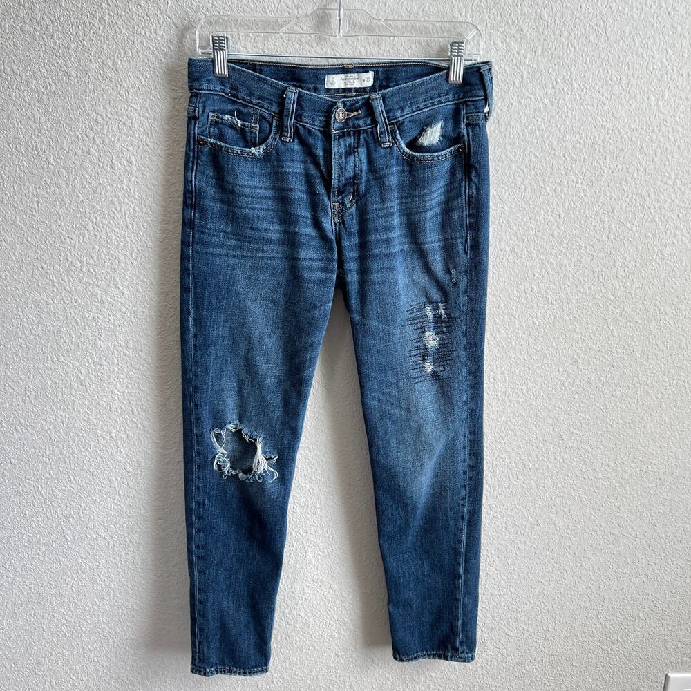 Abercrombie & Fitch Crop Boyfriend Jeans Women's 0/25 Mid Rise Distressed Cotton